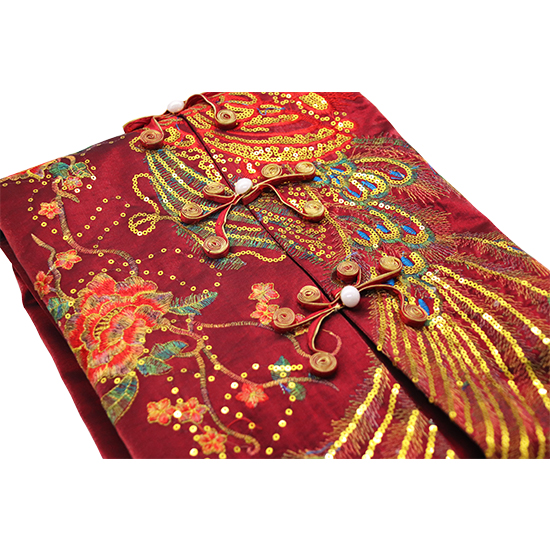 現代時裝衣裙-亮片鳳凰棗紅