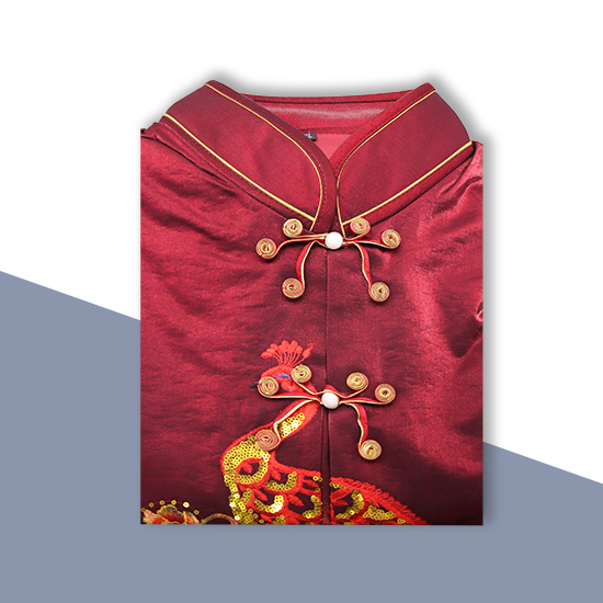 現代時裝衣裙-亮片鳳凰棗紅