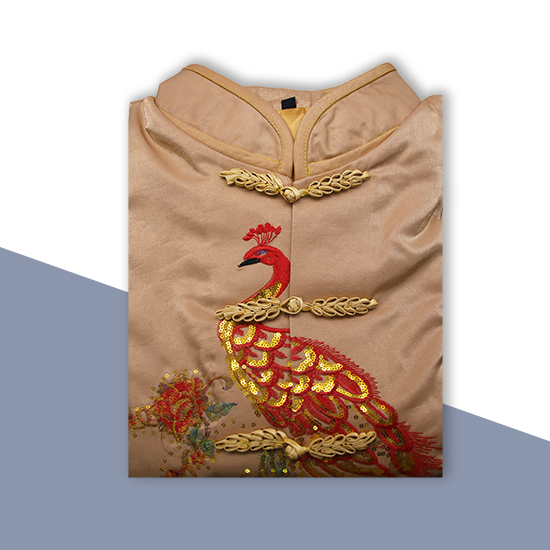 現代時裝衣裙-蕾絲鳳凰棗紅