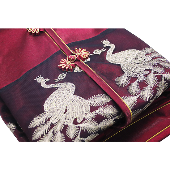 現代時裝衣裙-蕾絲鳳凰棗紅