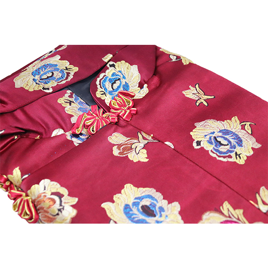 衣裙-五彩金線玫瑰花棗紅